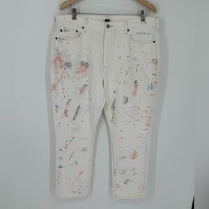 New Polo Ralph Lauren Sz 32 Avery Boyfriend Jean White Paint Splattered Jeans K6